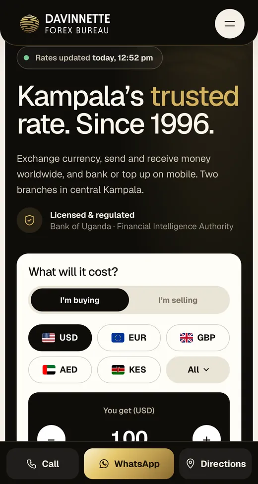 Davinnette Forex Bureau website on a phone